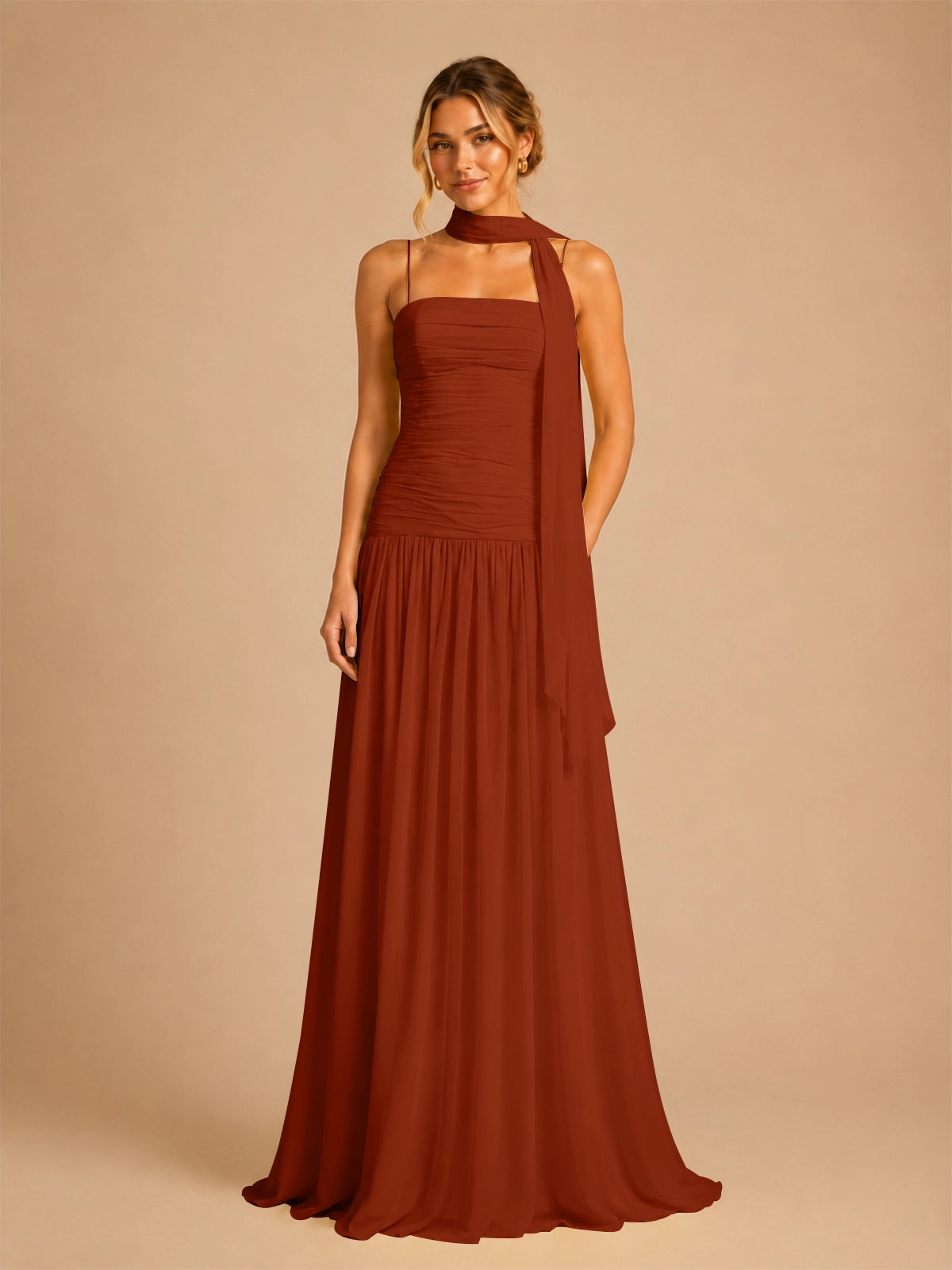 Chiffon Bridesmaid Dress with Scarf Detail 