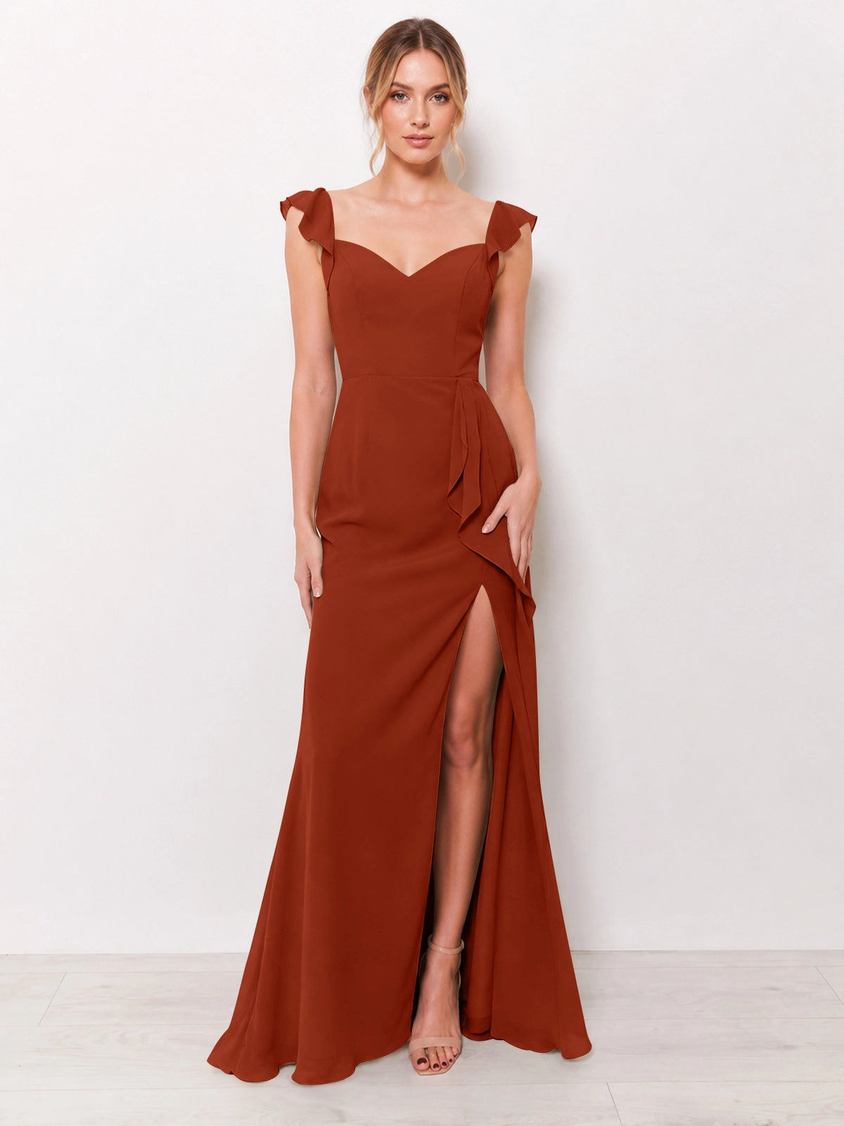 Chiffon Bridesmaid Dress with Ruffle Straps 