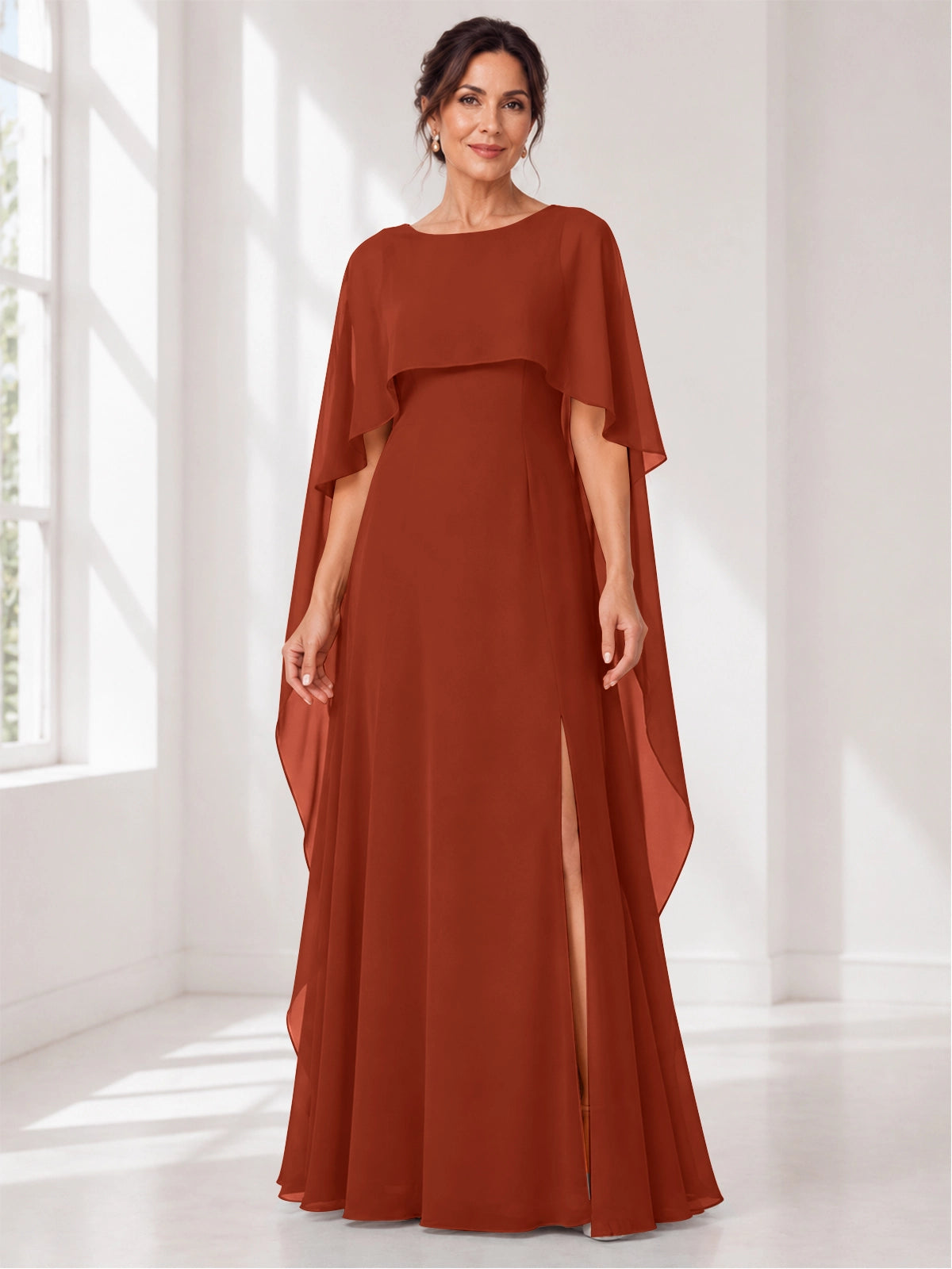Chiffon Mother of the Bride Dress with Cape Overlay 