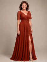 Surplice Neckline Mother of the Bride Dress with Slit 
