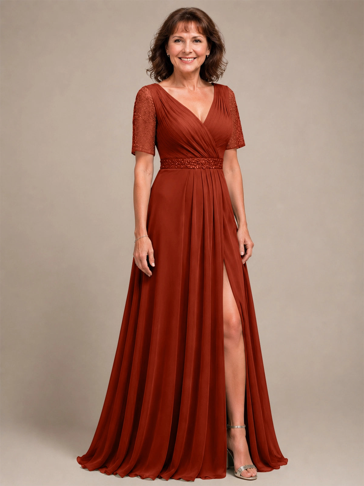 Surplice Neckline Mother of the Bride Dress with Slit 