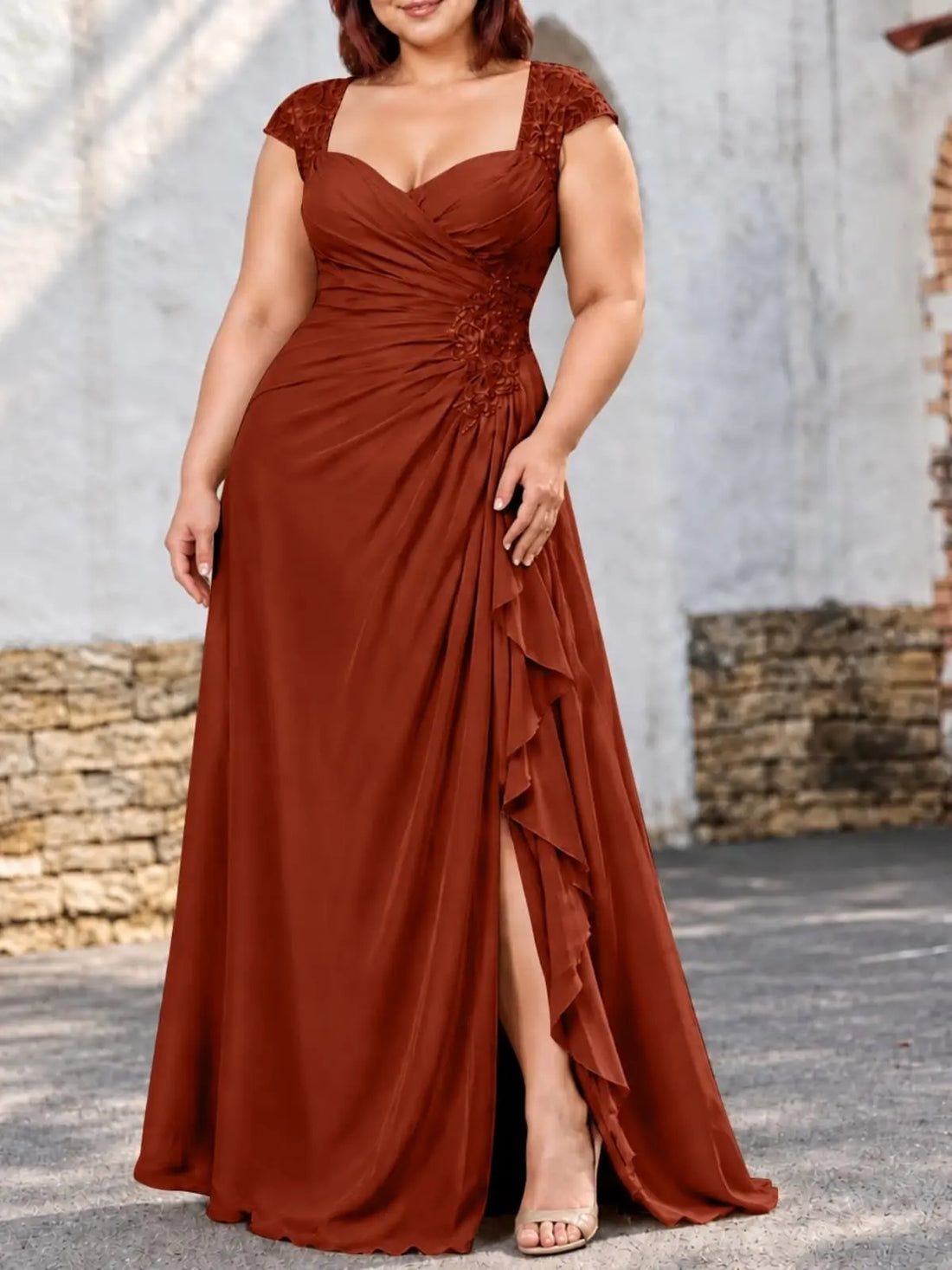Chiffon Mother of the Bride Dress with Lace Appliques-Plus Size 