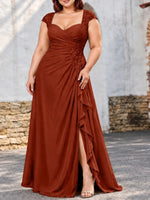 Chiffon Mother of the Bride Dress with Lace Appliques-Plus Size 