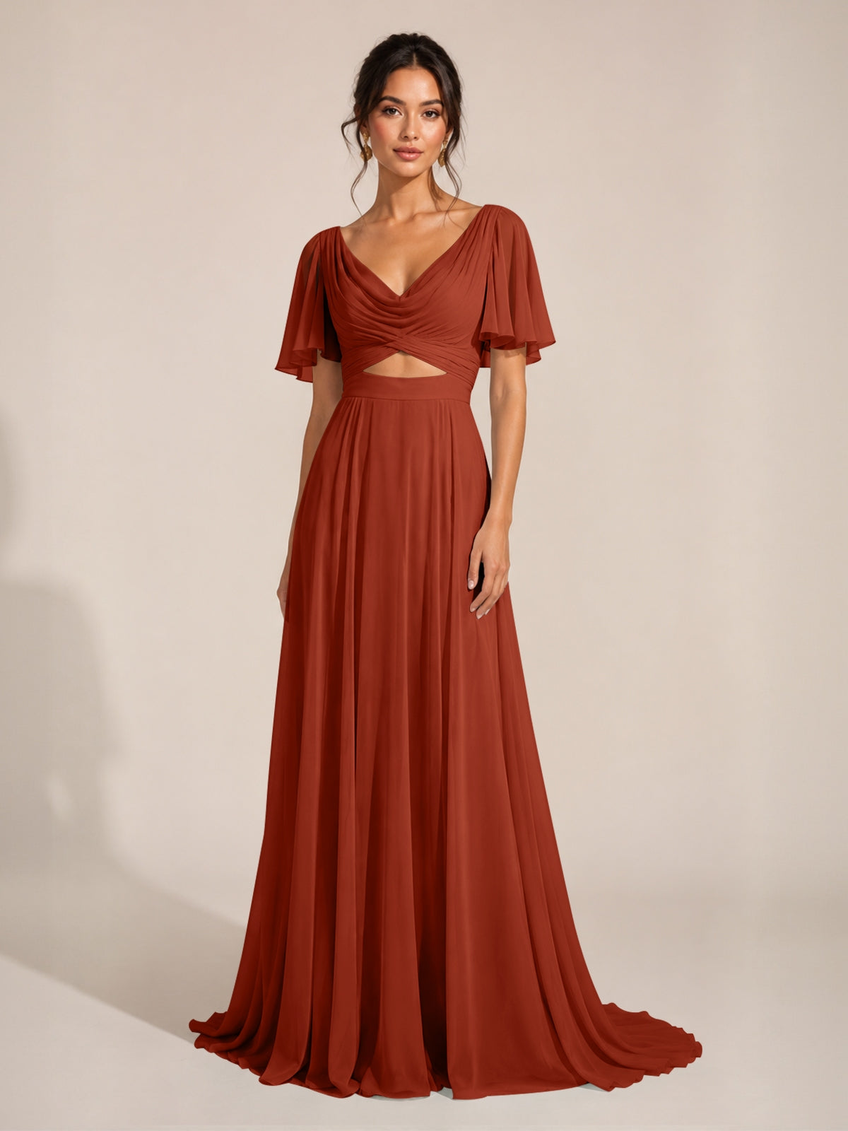 Cowl Neck Bridesmaid Dress with Cut-Out Detail