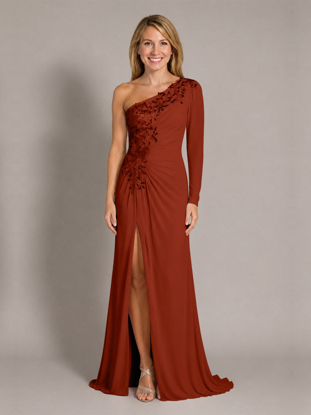 One-Shoulder Mother of the Bride Dress with Appliques
