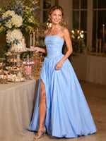 Iridescent Taffeta Prom Dress with High Slit