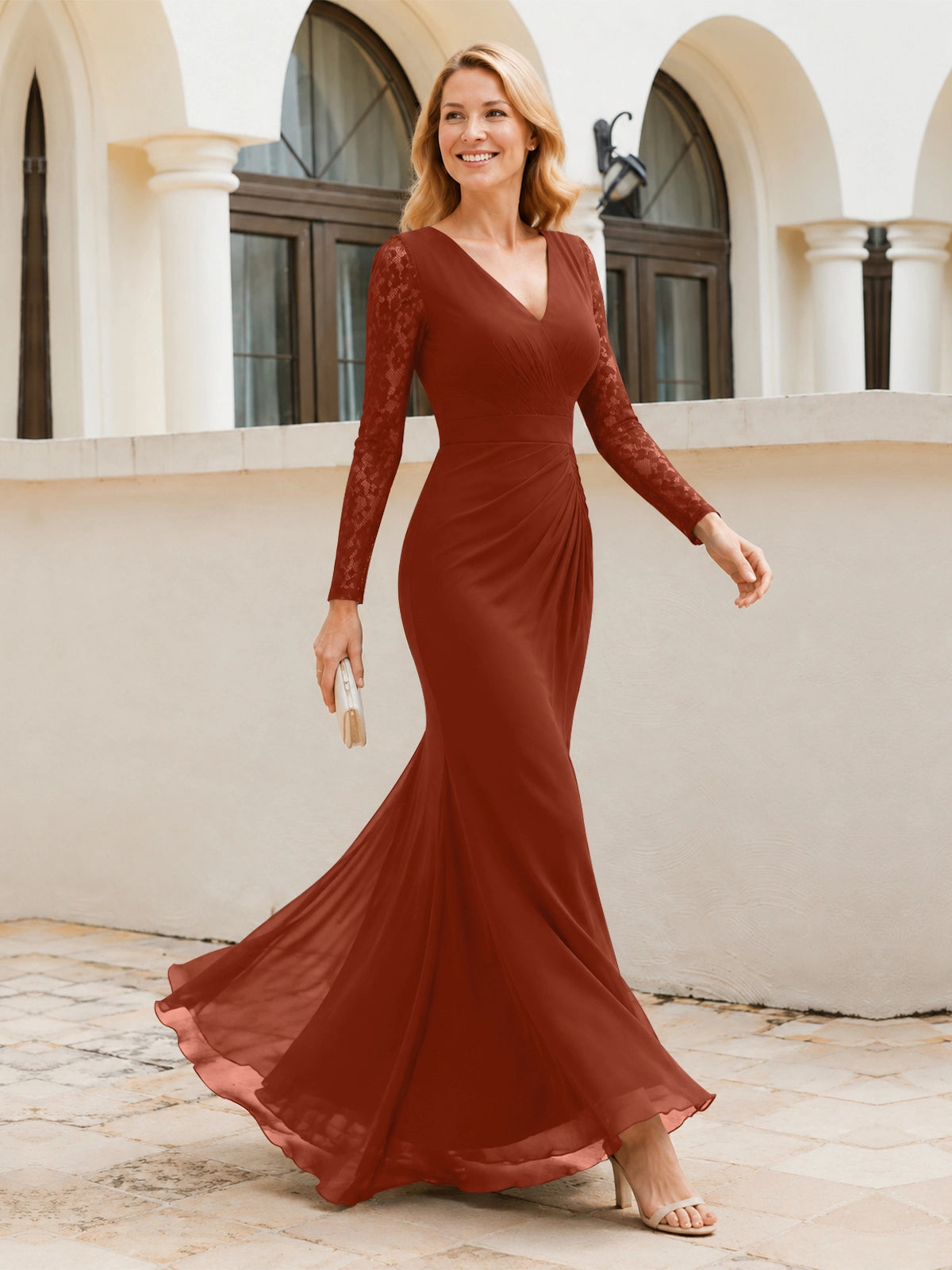 Mermaid Mother of the Bride Dress with Long Lace Sleeves