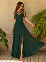Lace Mother of the Bride Dress with Illusion Neckline