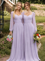 Elegant A-line Bridesmaid Dress with Long Sleeves