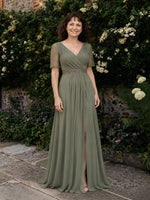 Surplice Neckline Mother of the Bride Dress with Slit