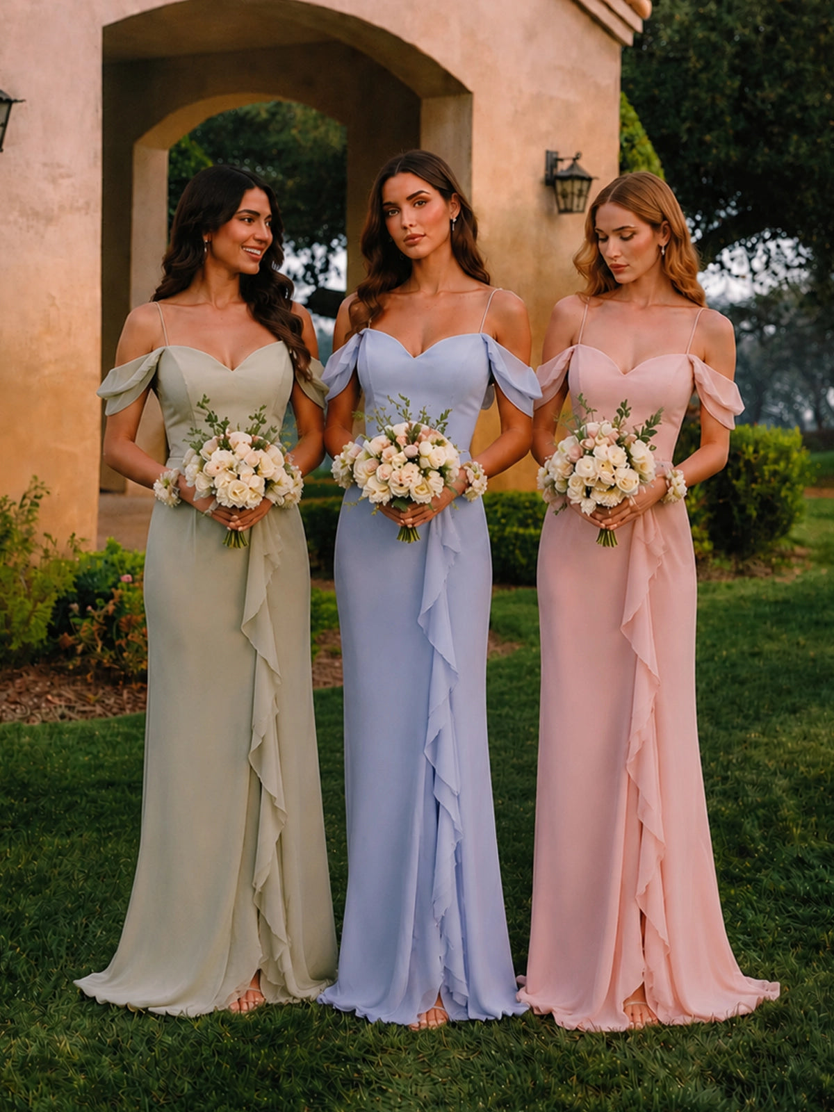 Sweetheart Neckline Bridesmaid Dress with Ruffled Details