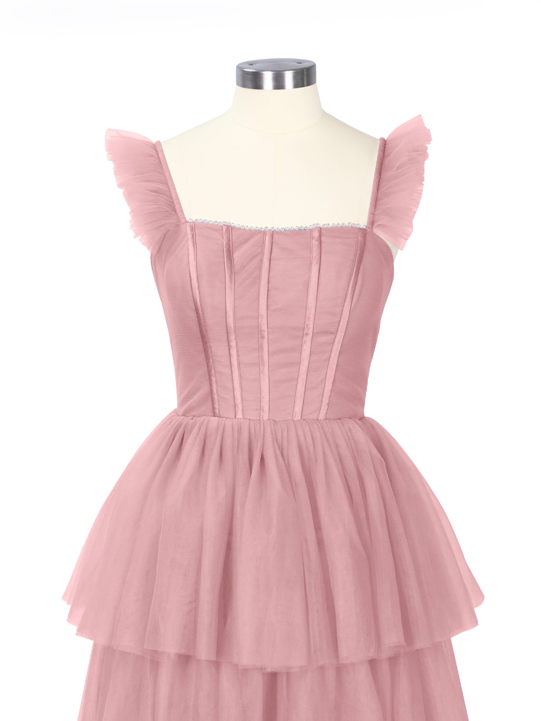 Ruffled Strap Tiered Tulle Bridesmaid Dress 