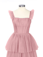 Ruffled Strap Tiered Tulle Bridesmaid Dress 