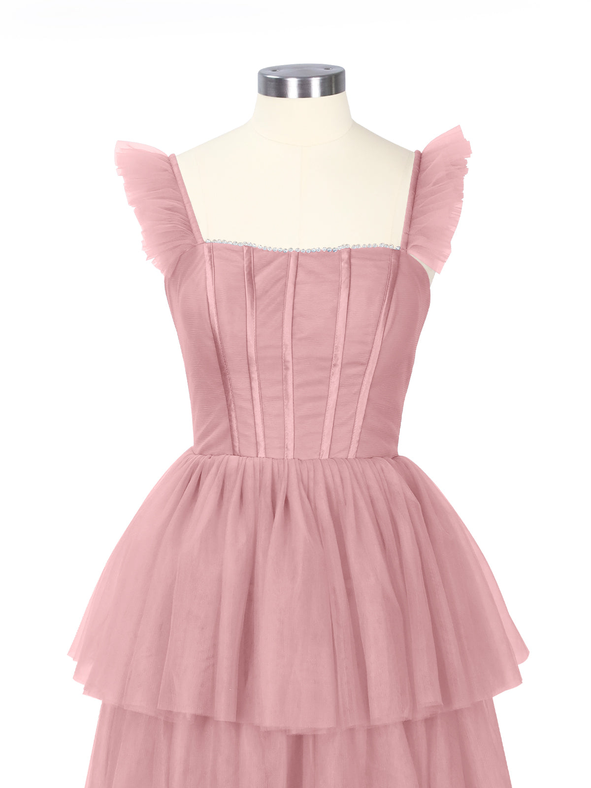 Ruffled Strap Tiered Tulle Bridesmaid Dress 