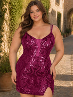 Double Spaghetti Bodycon Mini Dress-Plus Size 