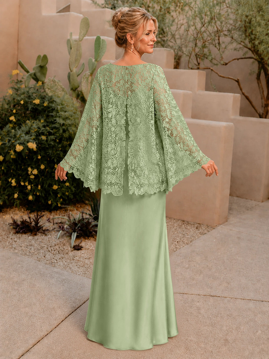 Two-piece Mother of the Bride Dress with Lace Top