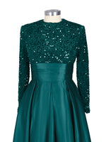 Sequined Boat Long Sleeves Dress 