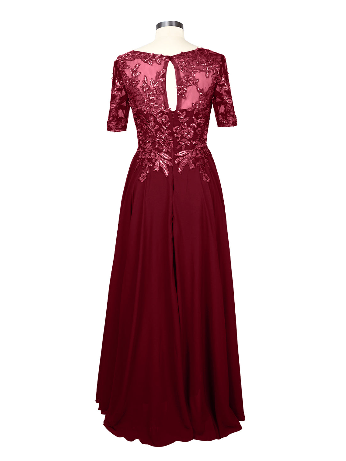 Applique Half Sleeves Chiffon Dress 