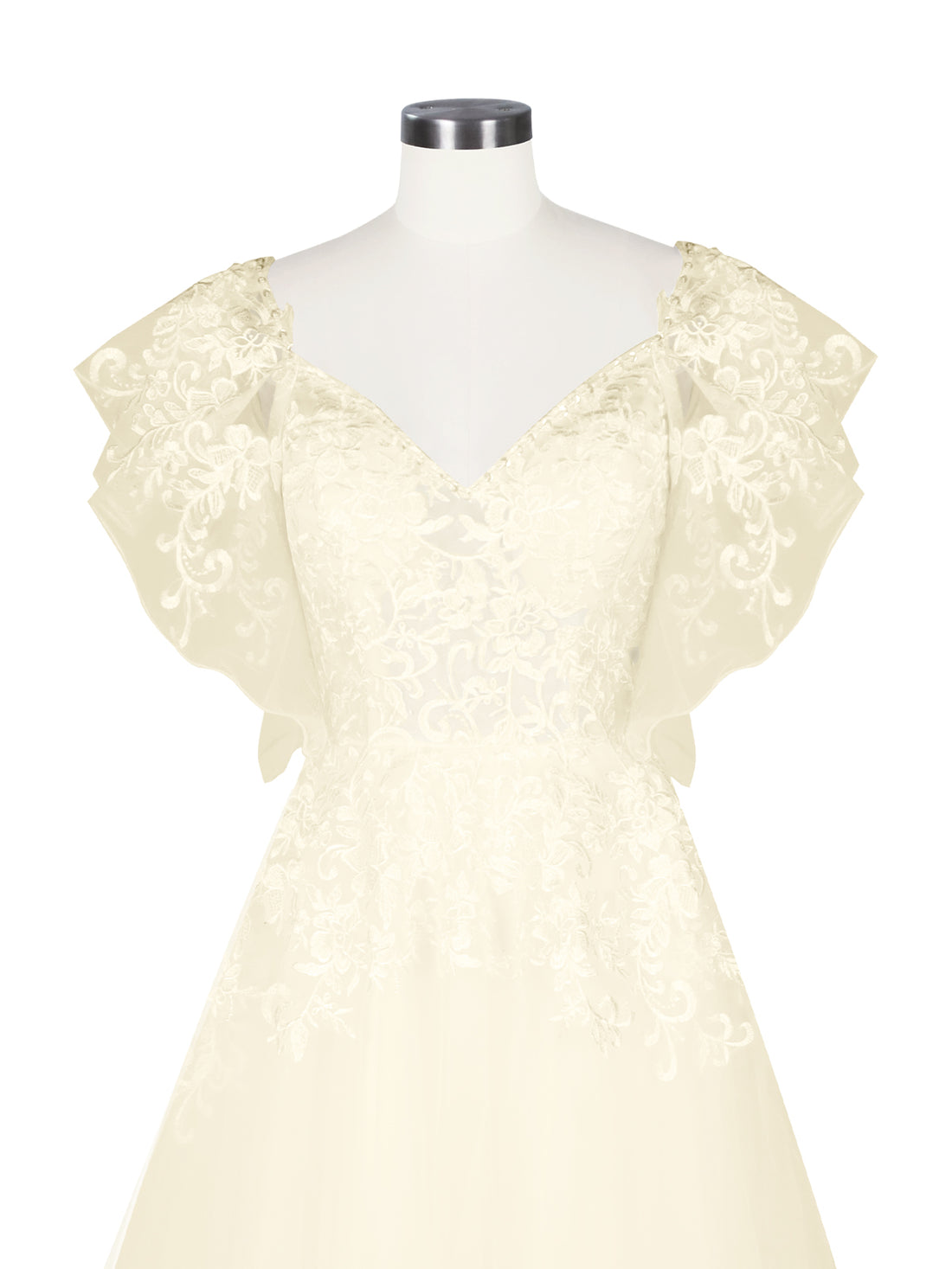 Illusion Tulle Applique Wedding Dress 