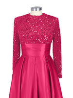 Sequined Boat Long Sleeves Dress 