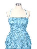 Sequined Halter Flare Mini Dress 
