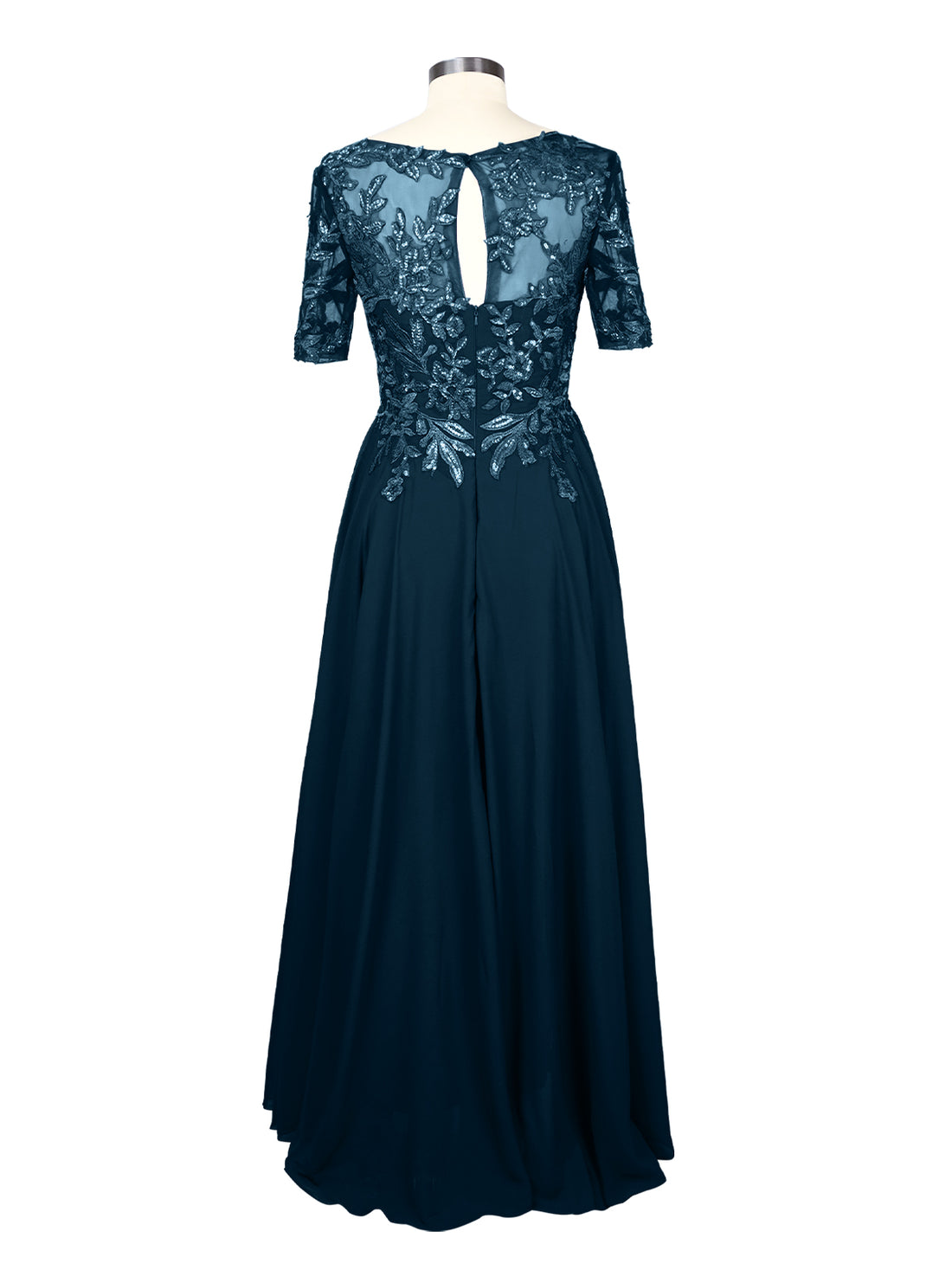 Applique Half Sleeves Chiffon Dress 
