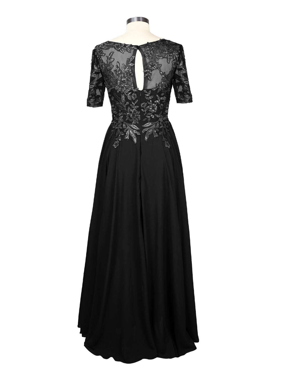 Applique Half Sleeves Chiffon Dress 