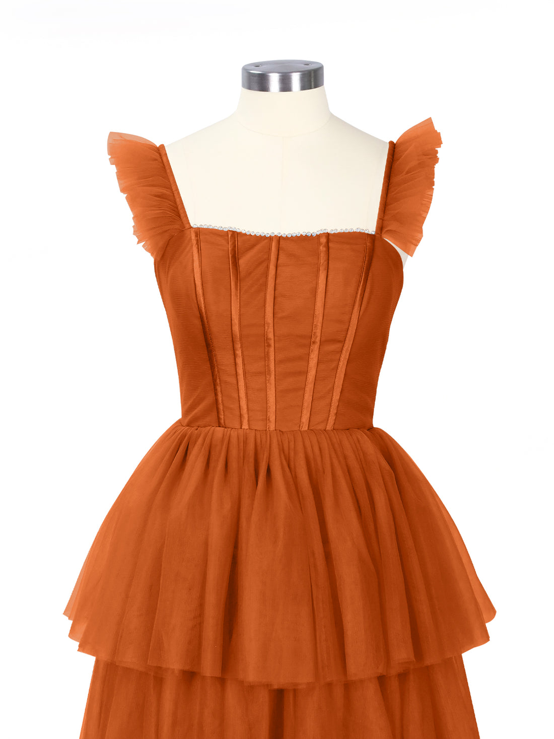 Ruffled Strap Tiered Tulle Bridesmaid Dress 