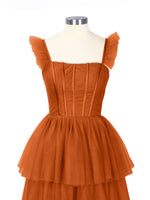 Ruffled Strap Tiered Tulle Bridesmaid Dress 