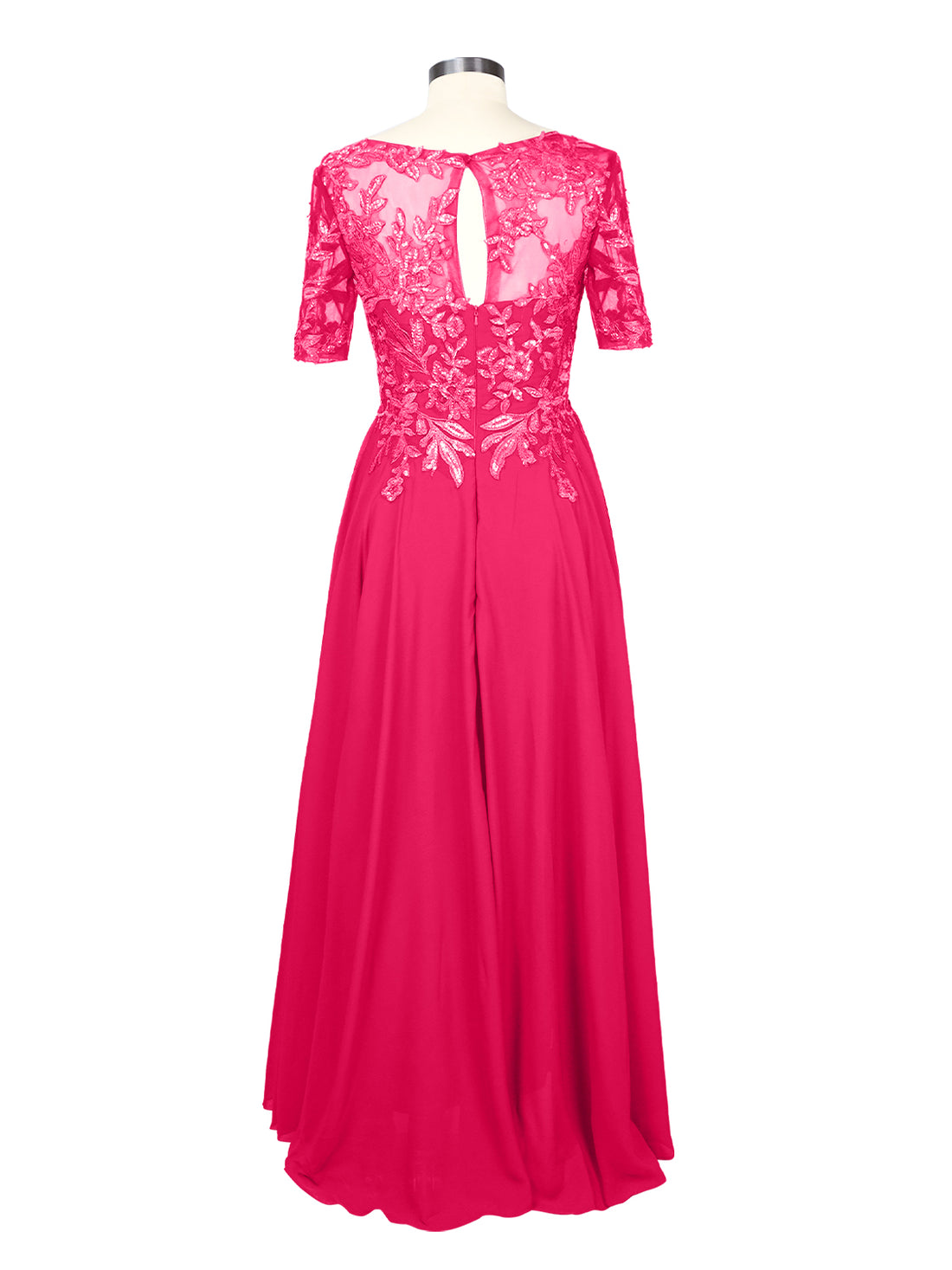 Applique Half Sleeves Chiffon Dress 