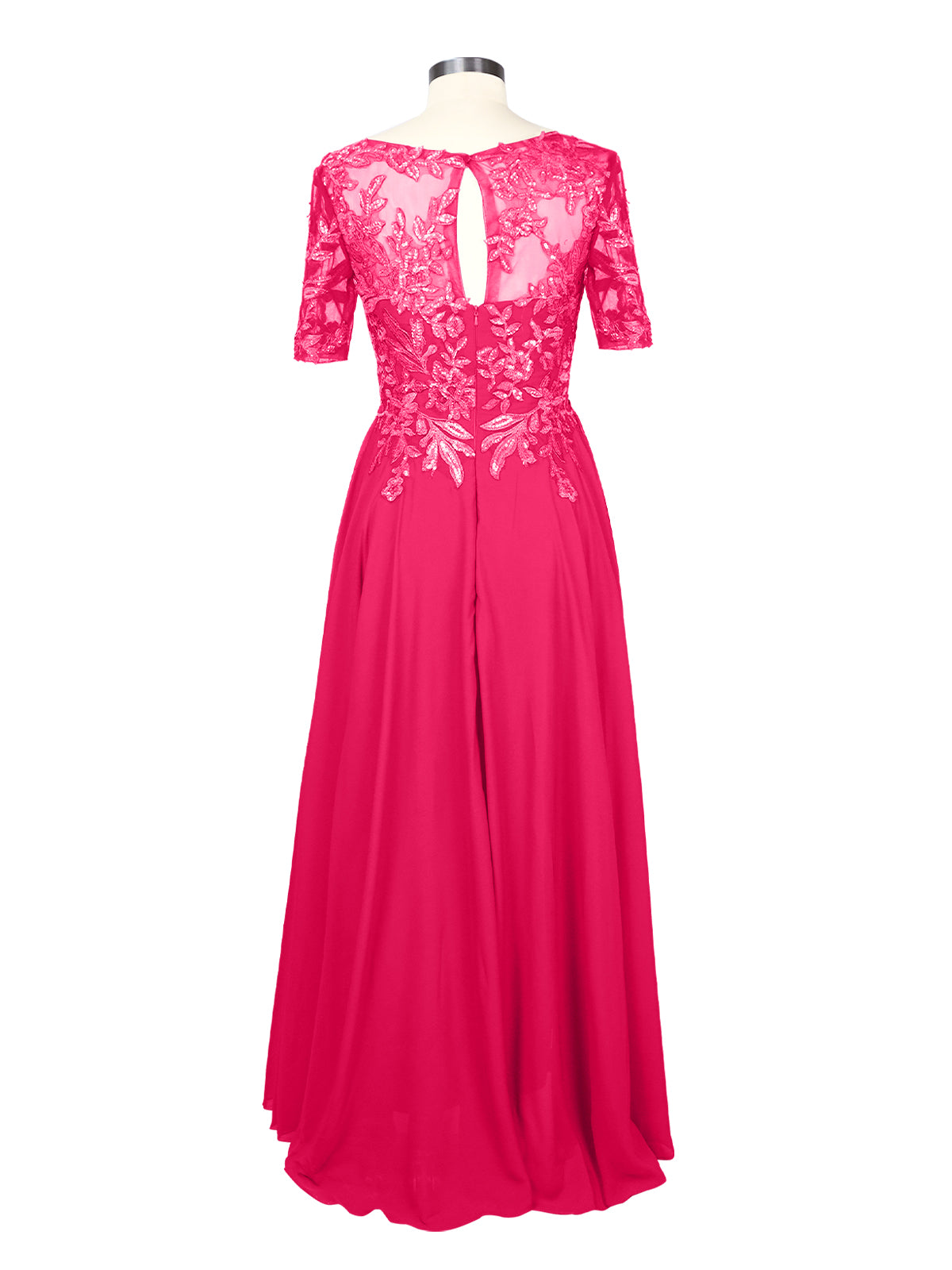 Applique Half Sleeves Chiffon Dress 