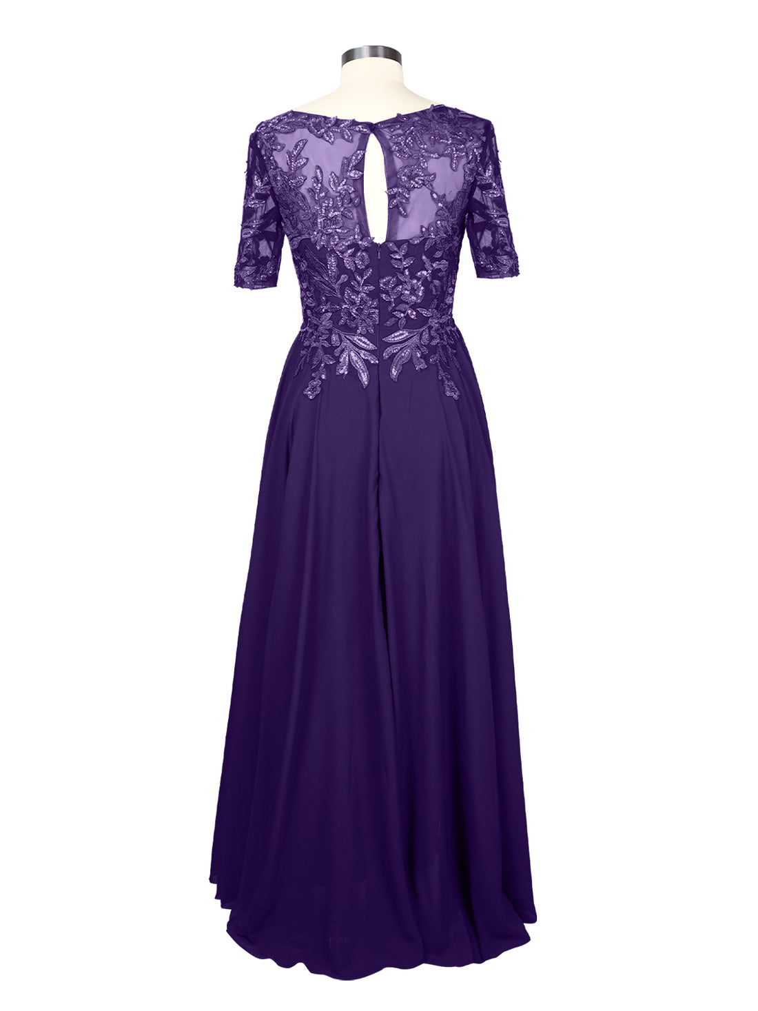 Applique Half Sleeves Chiffon Dress 