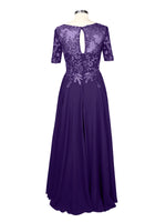 Applique Half Sleeves Chiffon Dress 