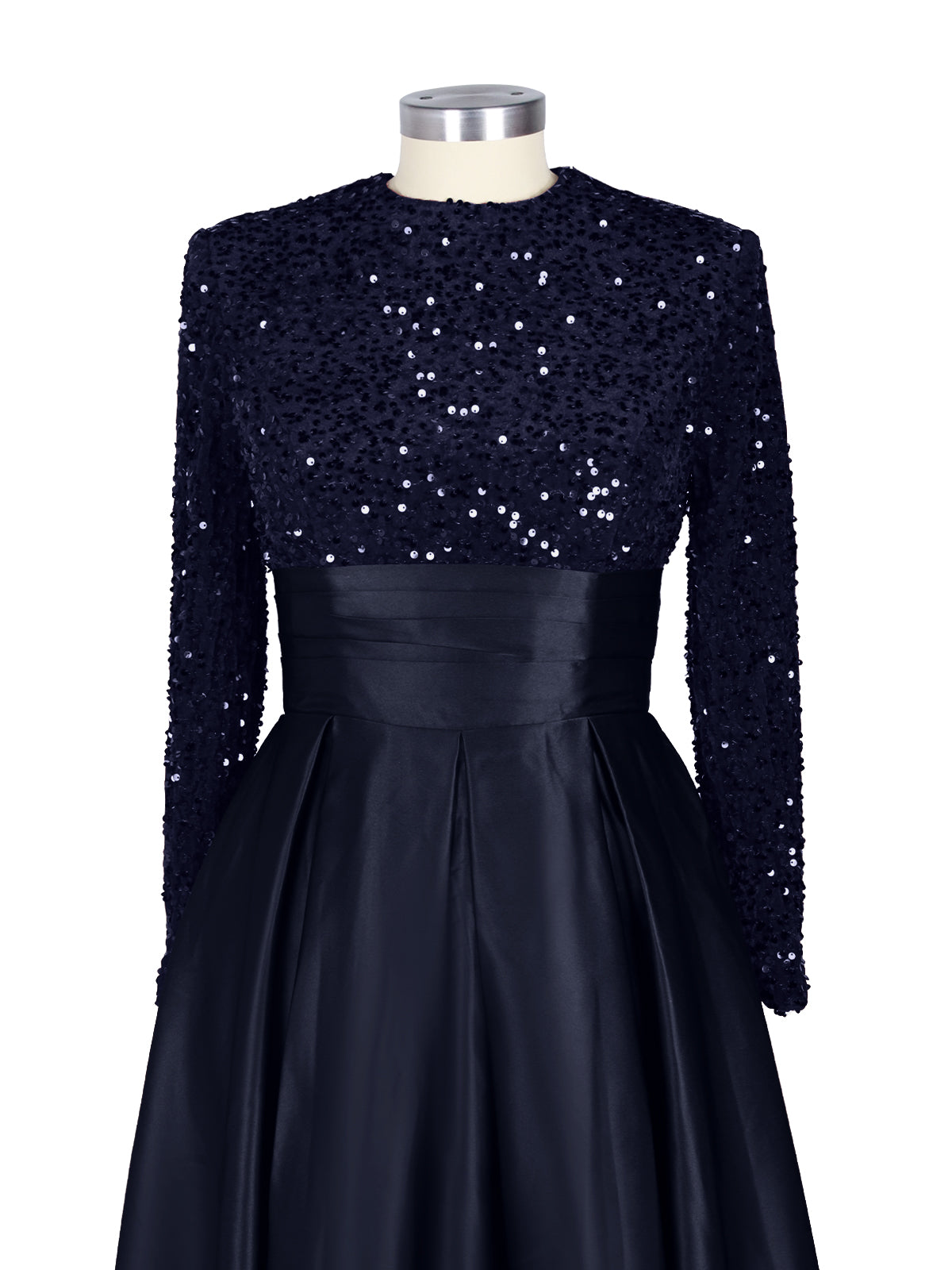 Sequined Boat Long Sleeves Dress 