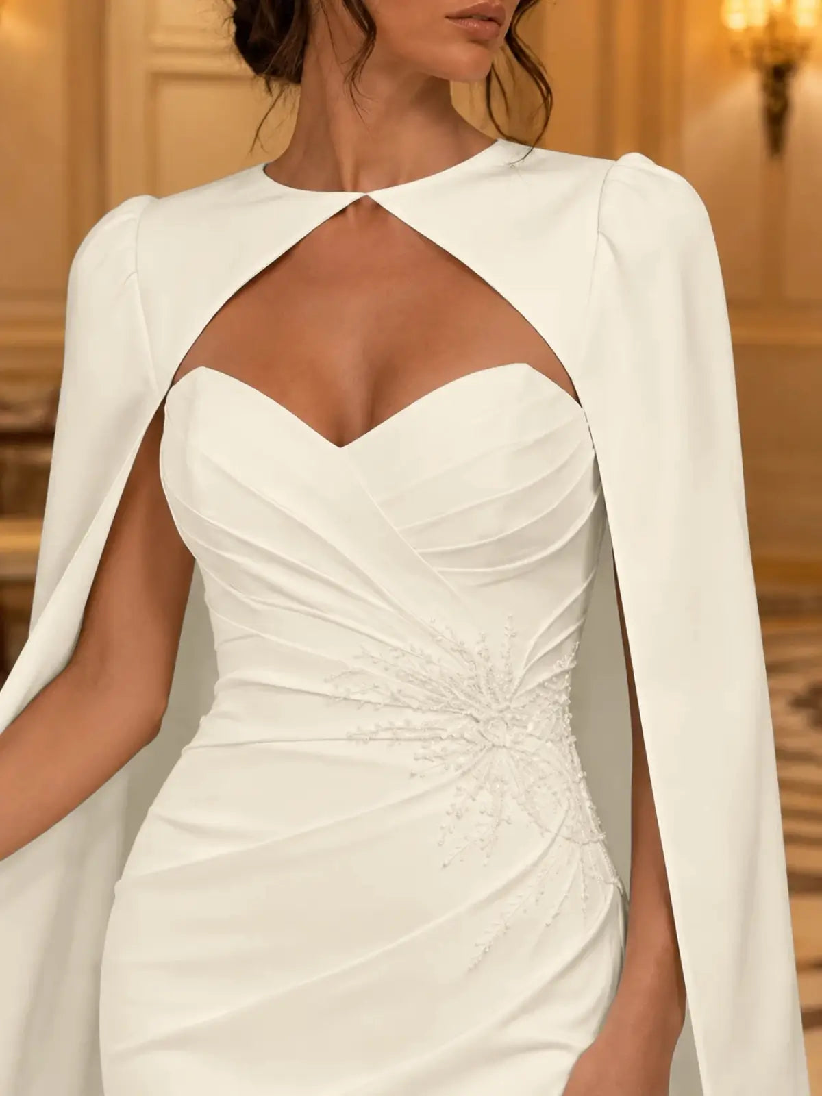 Stretch Satin Wedding Dress with Cape