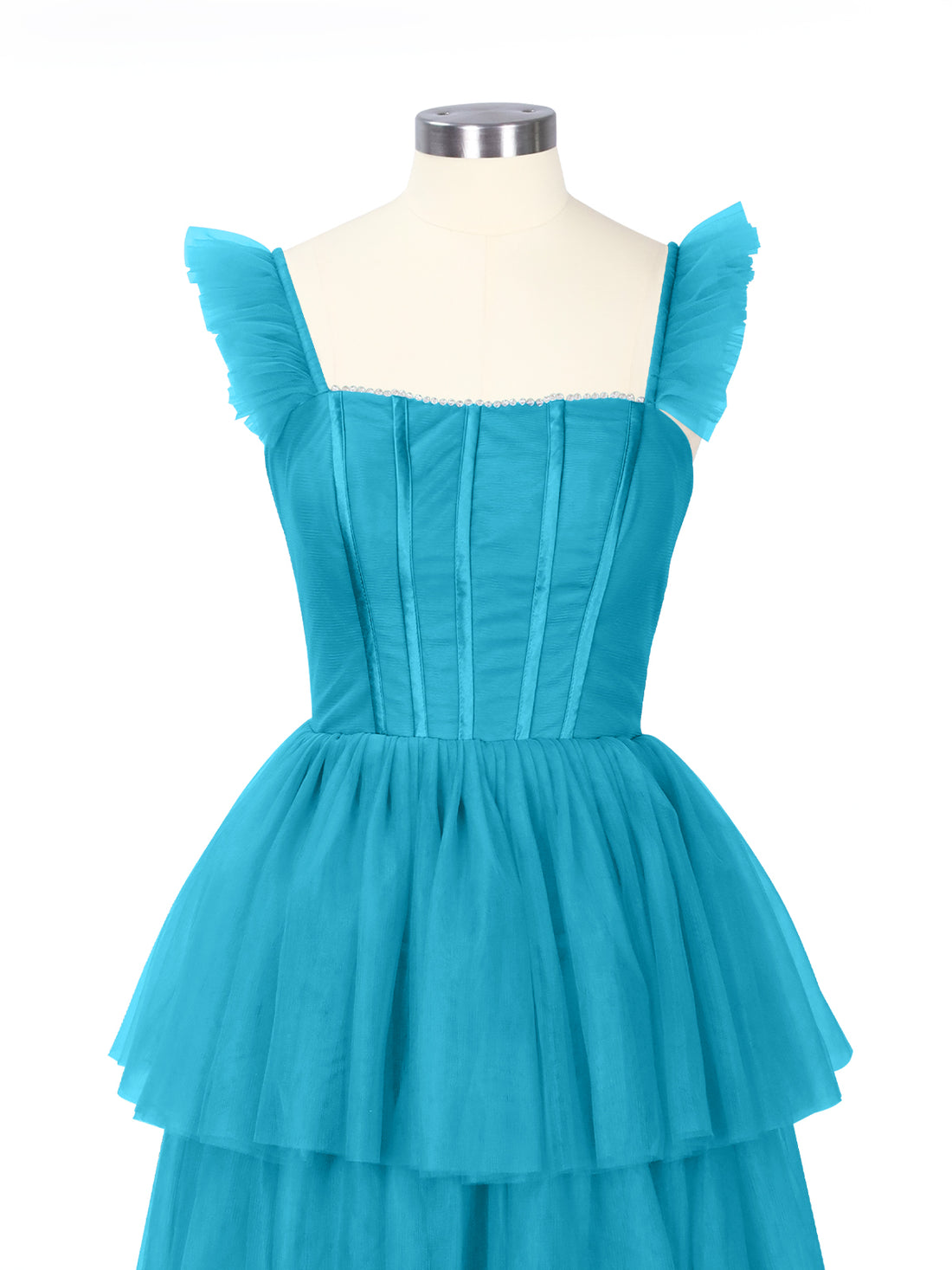 Ruffled Strap Tiered Tulle Bridesmaid Dress 
