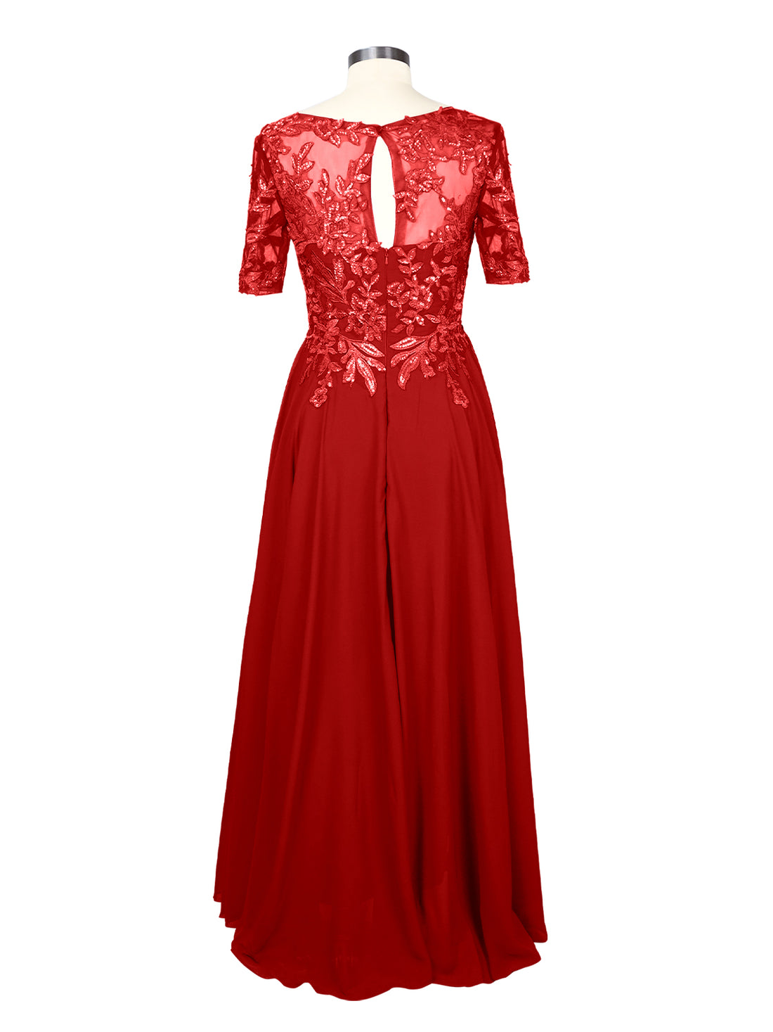 Applique Half Sleeves Chiffon Dress 