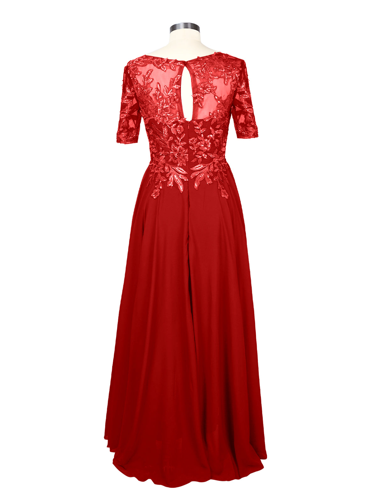 Applique Half Sleeves Chiffon Dress 