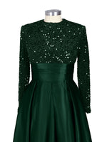 Sequined Boat Long Sleeves Dress 
