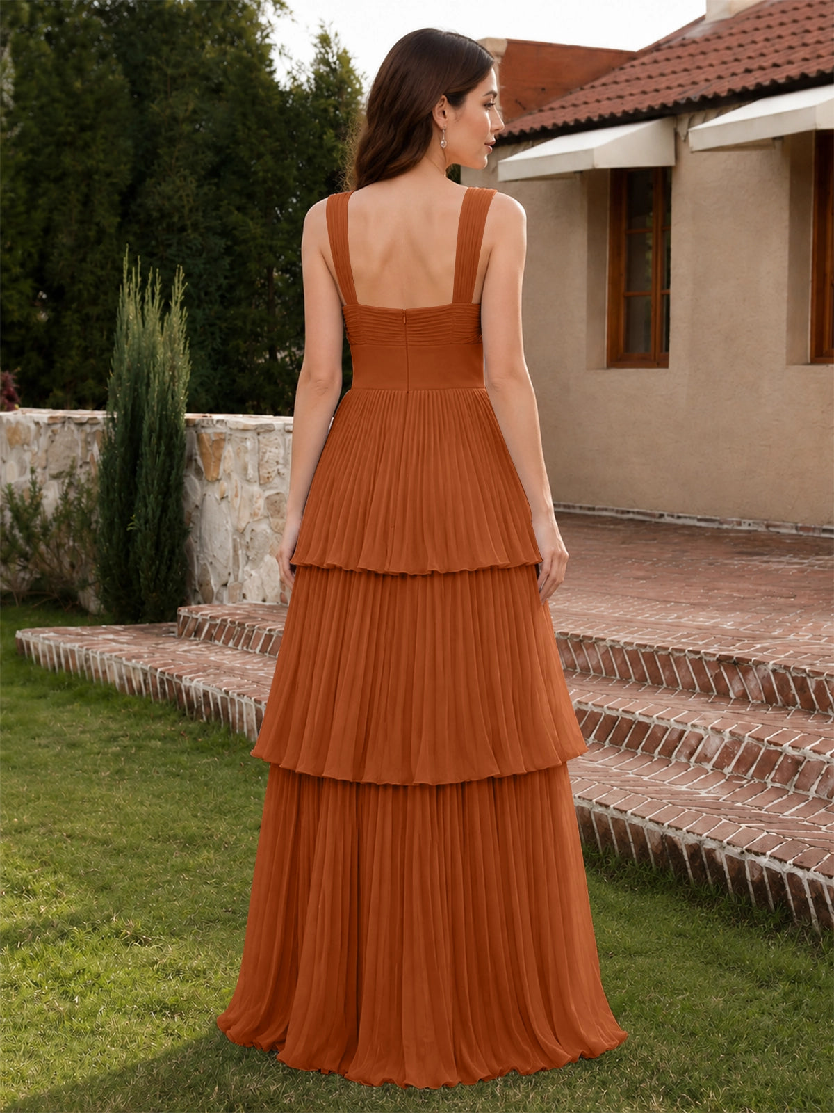 Chiffon Bridesmaid Dress with Tiered Design