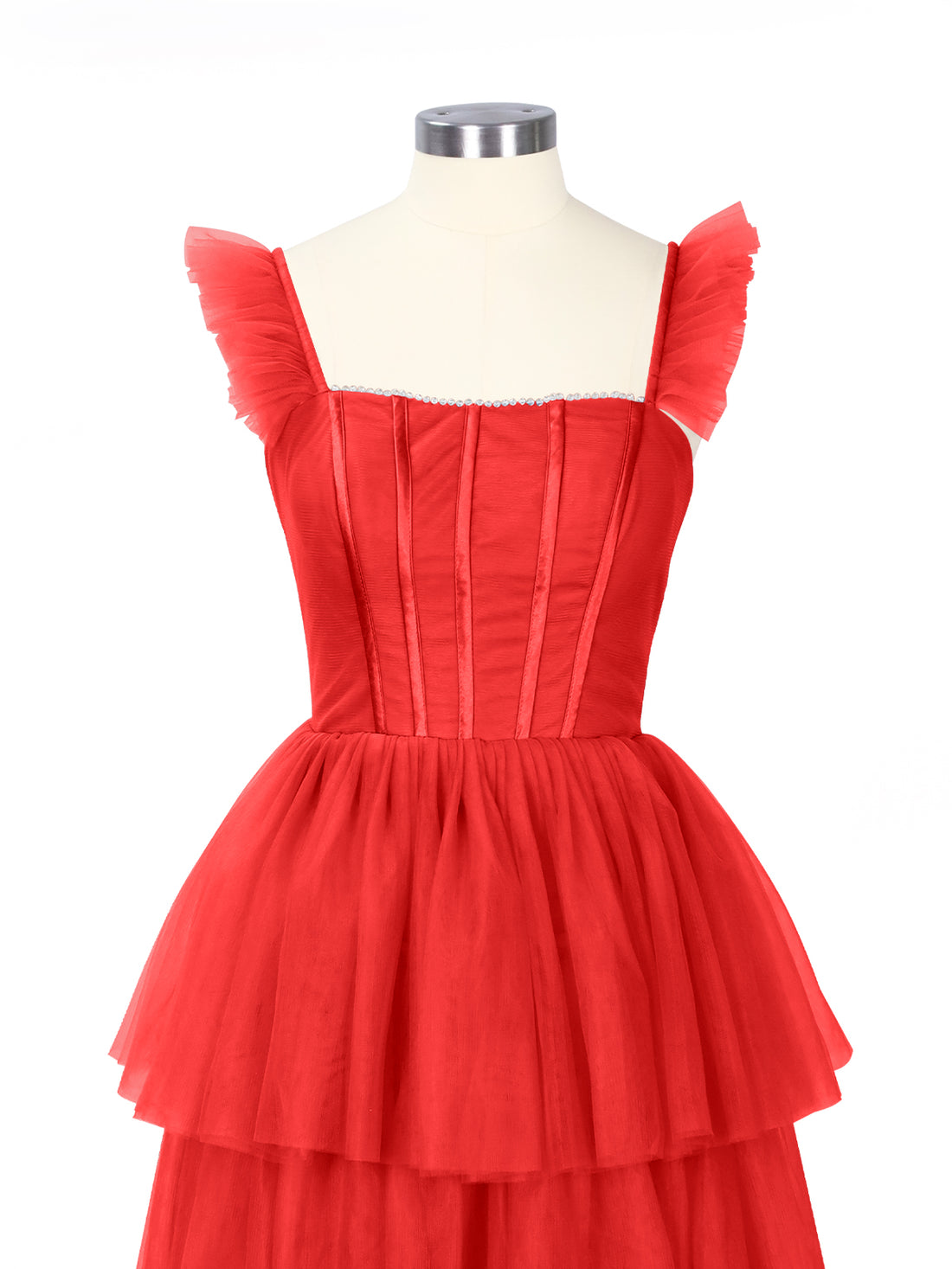 Ruffled Strap Tiered Tulle Bridesmaid Dress 