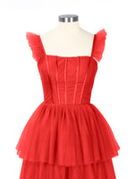 Ruffled Strap Tiered Tulle Bridesmaid Dress 