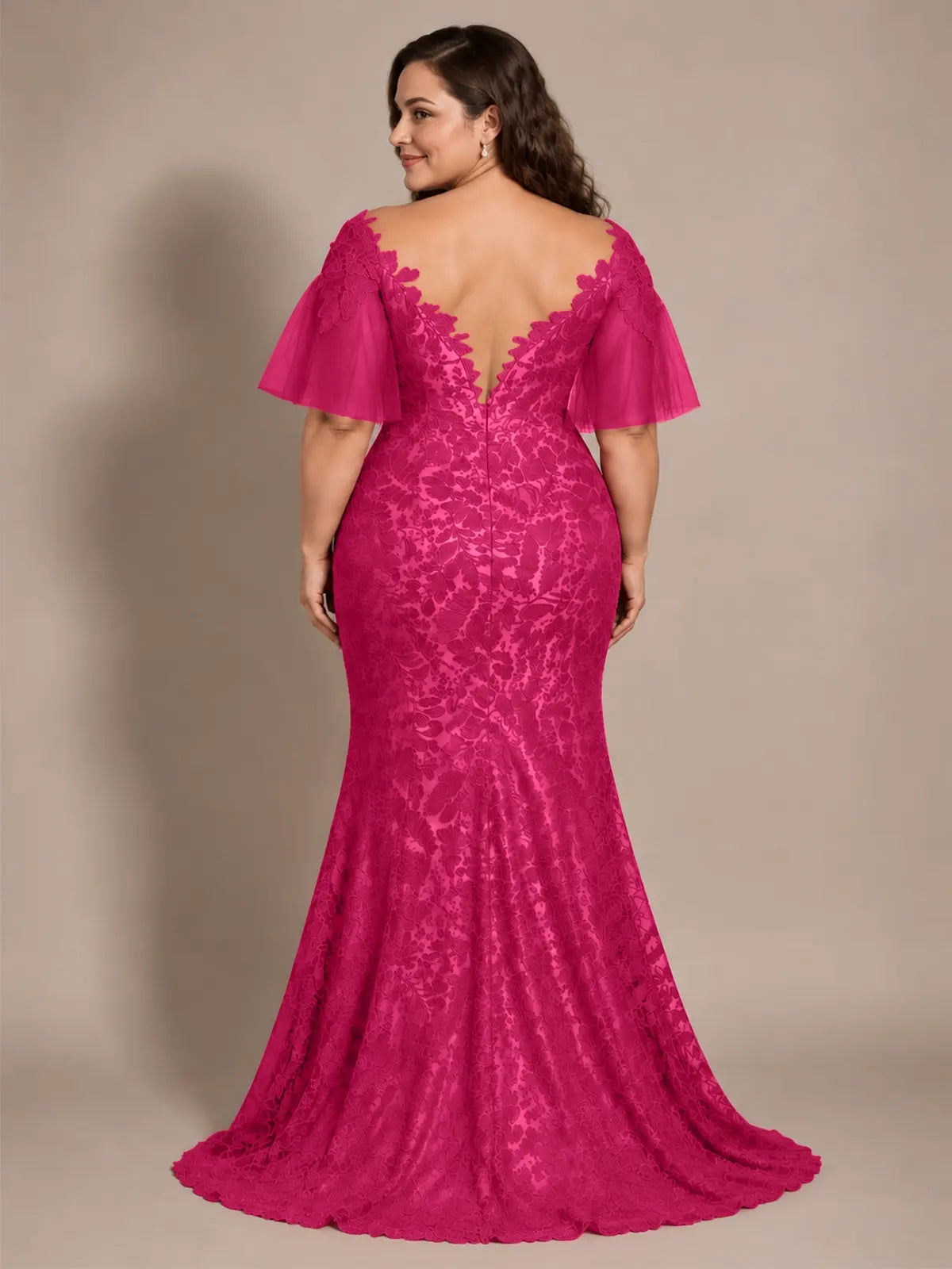 Mermaid Mother of the Bride Dress with V-neck-Plus Size