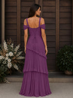 Chiffon Bridesmaid Dress with Cold-Shoulder