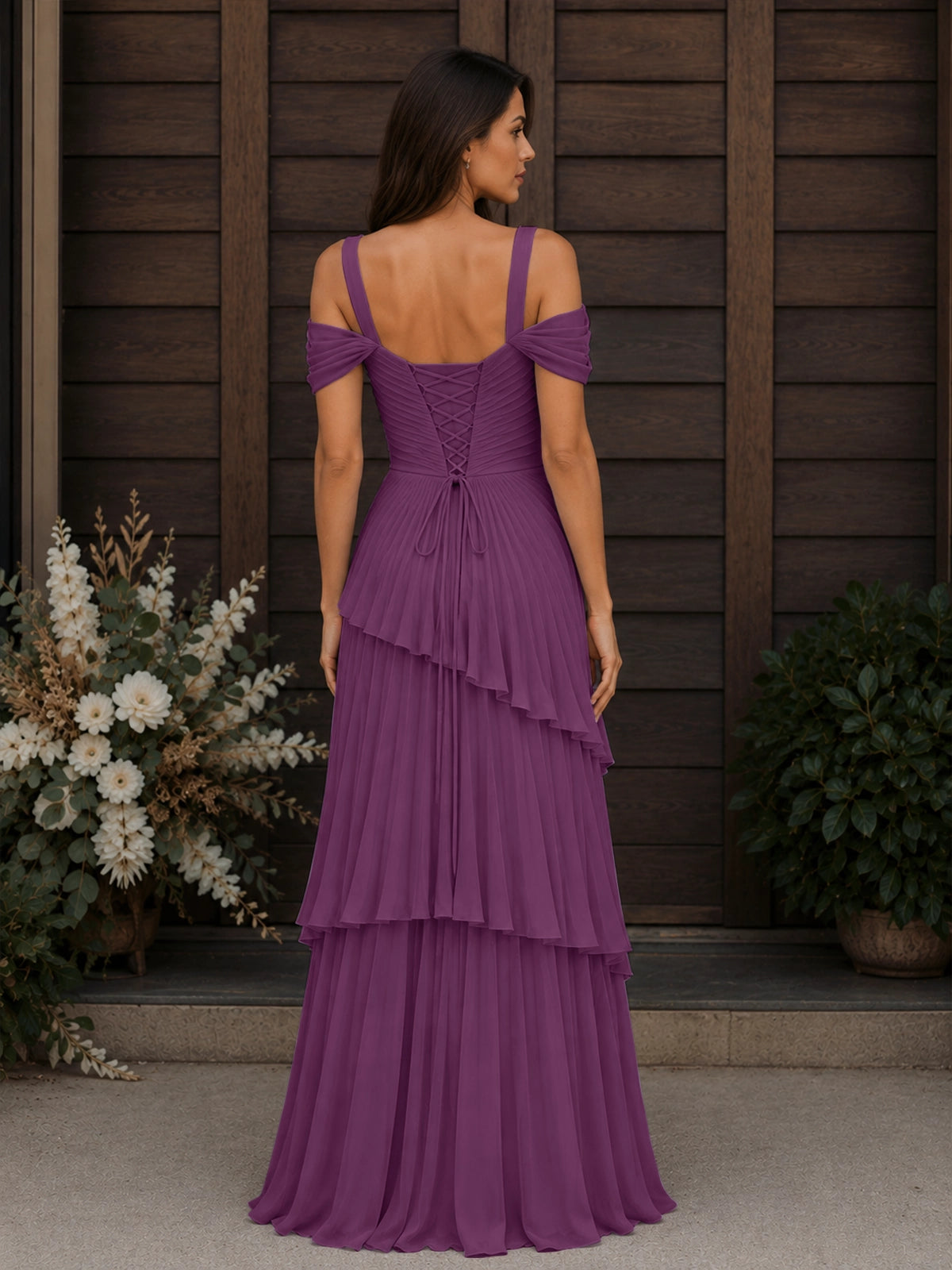 Chiffon Bridesmaid Dress with Cold-Shoulder