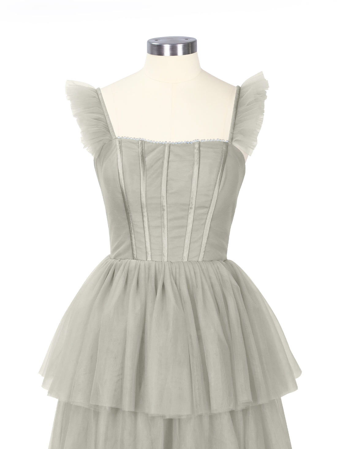 Ruffled Strap Tiered Tulle Bridesmaid Dress 