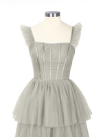 Ruffled Strap Tiered Tulle Bridesmaid Dress 
