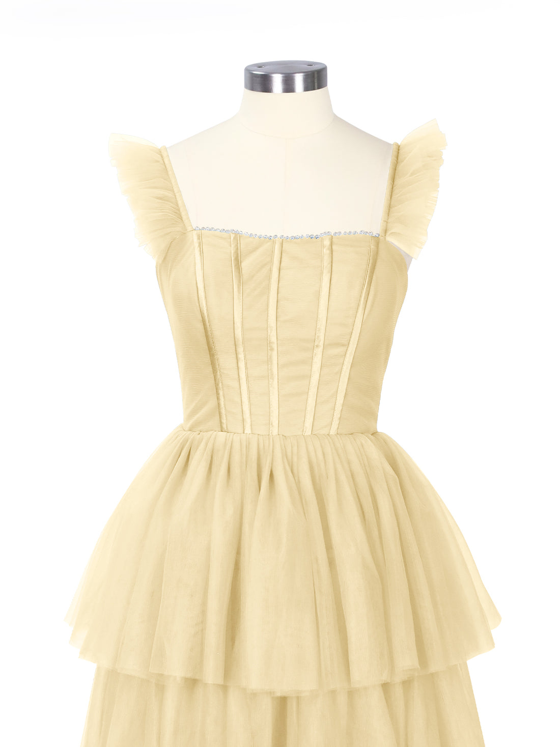 Ruffled Strap Tiered Tulle Bridesmaid Dress 