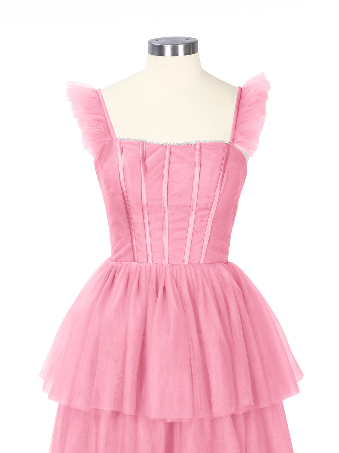 Ruffled Strap Tiered Tulle Bridesmaid Dress 