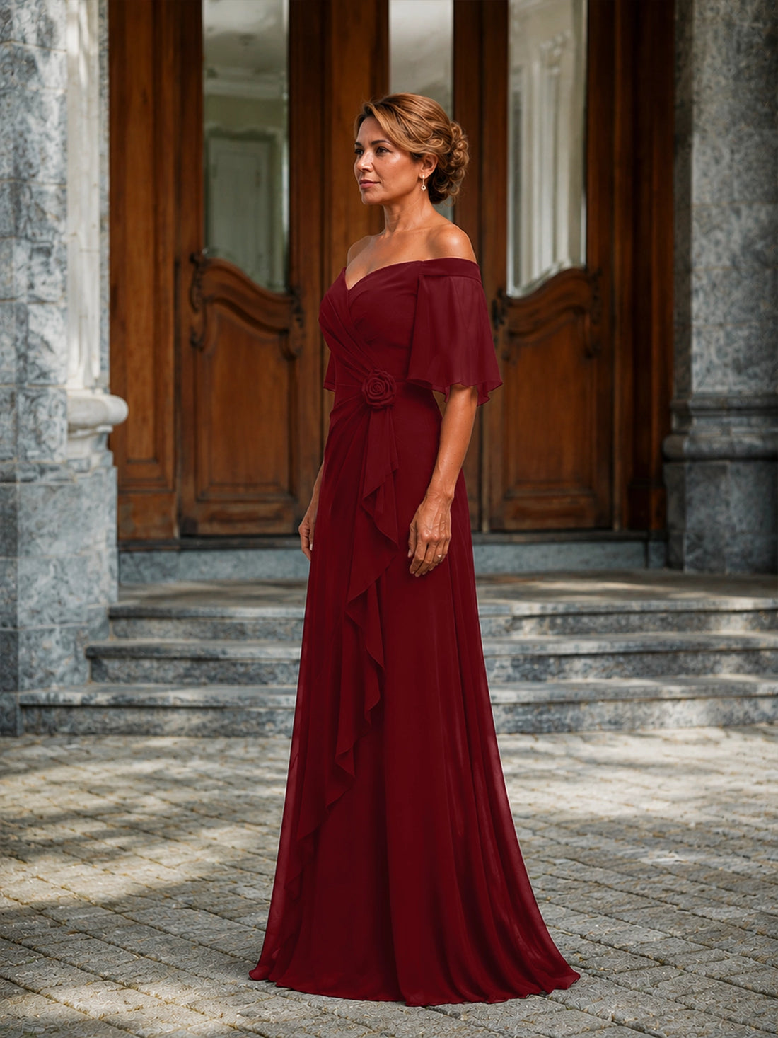 Chiffon Mother of the Bride Dress with 3D Rosette